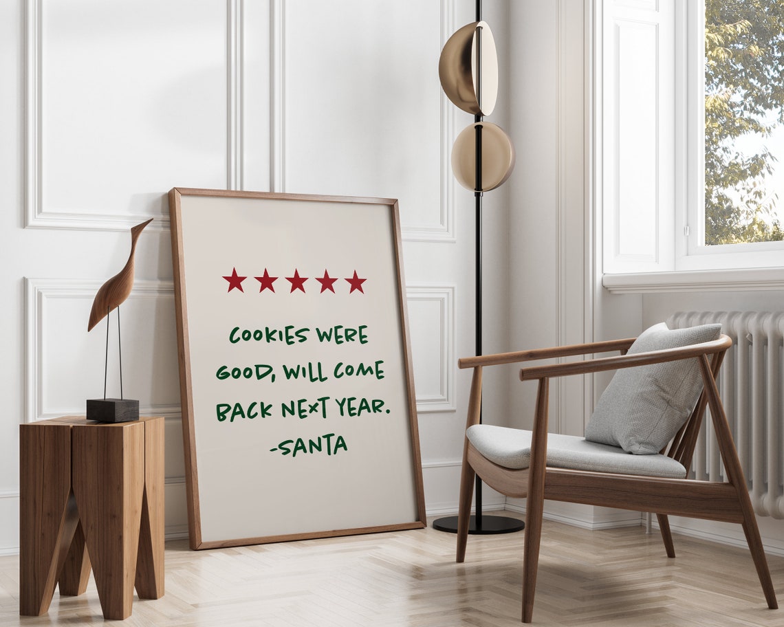 Santa Cookies Five Star Review Funny Kitchen Christmas Poster - Image 3