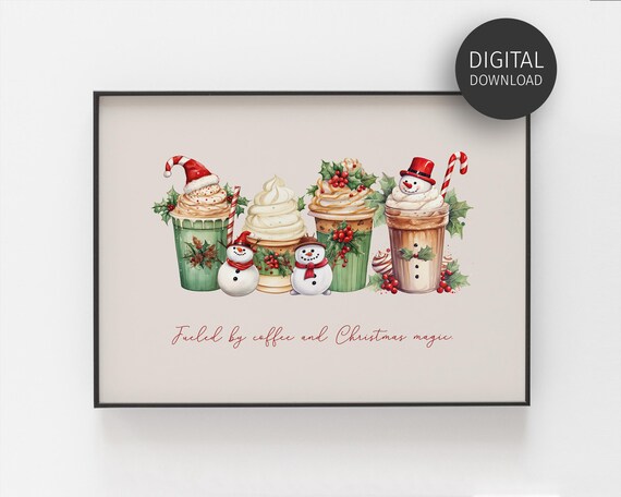 Cute Christmas Print Vintage Christmas Art For Coffee Lovers Farmhouse Christmas Festive Holiday Decor Cozy Christmas Poster