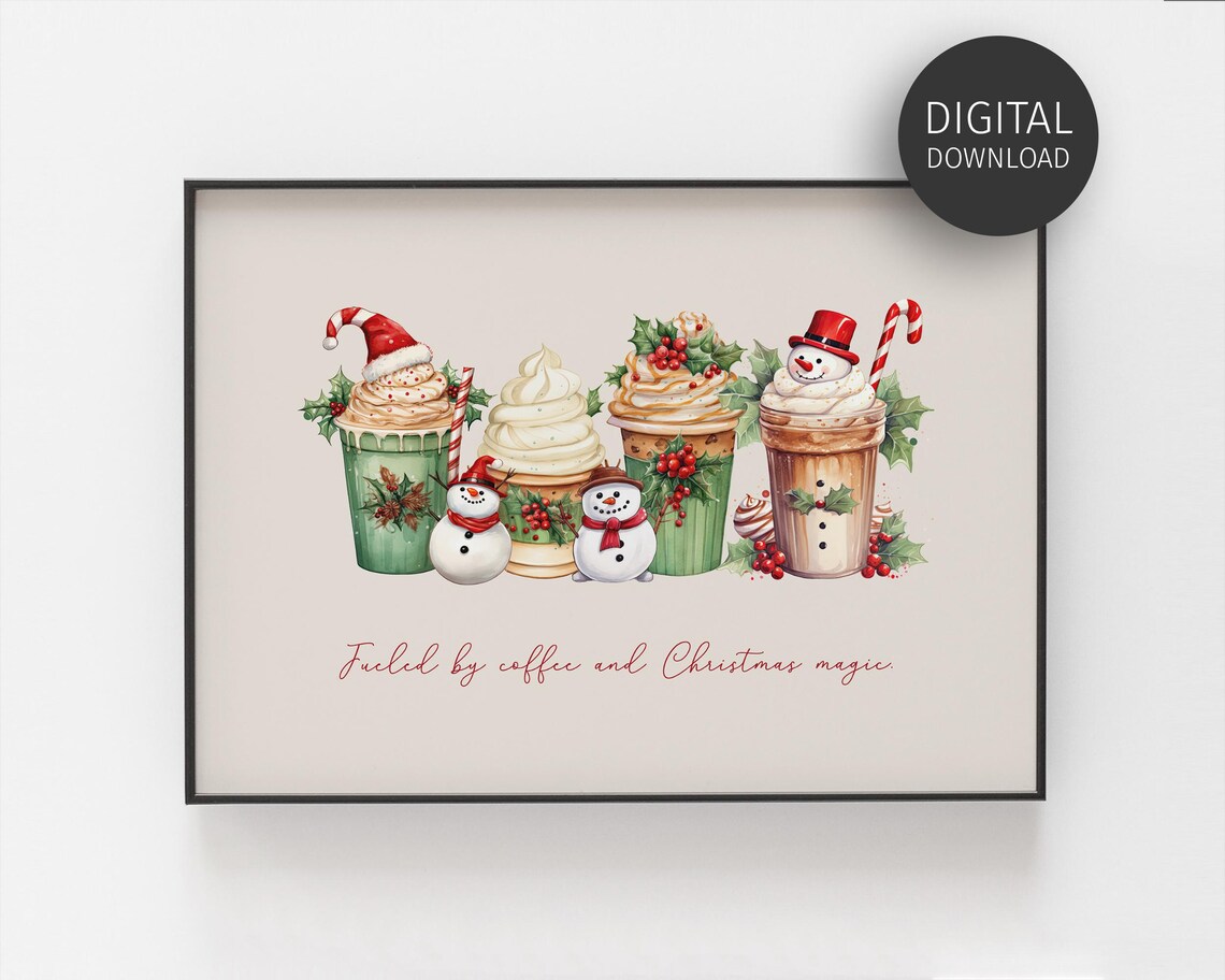 Fueled By Coffee And Christmas Magic Festive Latte Cups Art Poster
