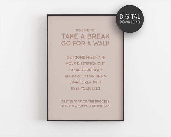 Take A Break Quote Art Print, Neutral Home Office Decor