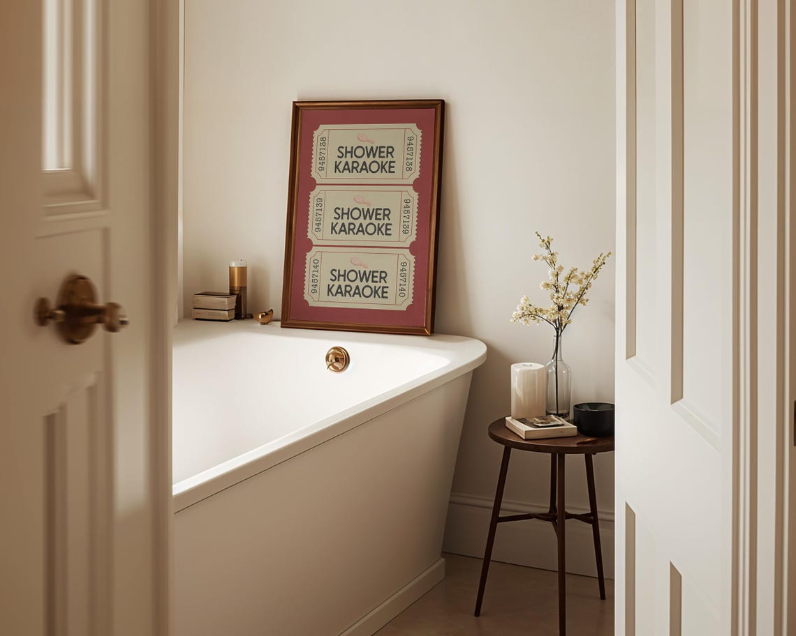 Shower Karaoke Vintage Ticket Trio Pink Girly Bathroom Wall Art - Image 2