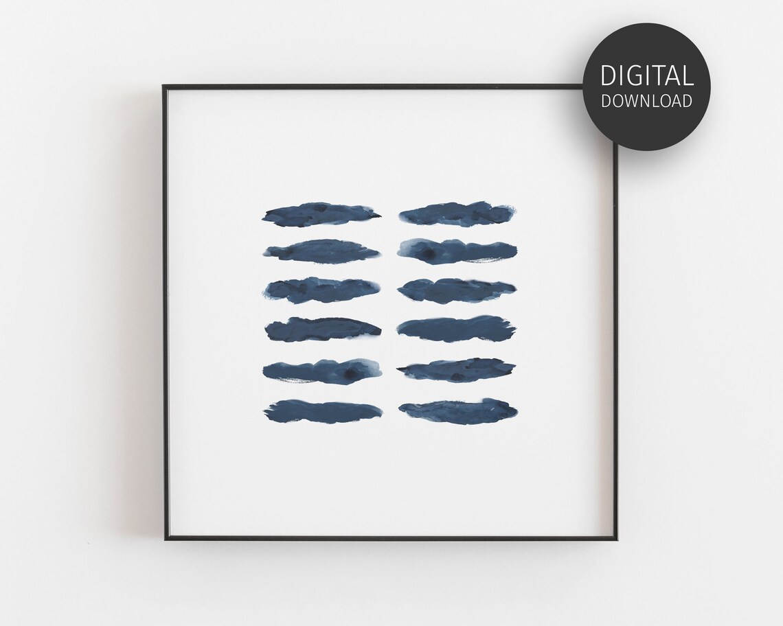 Blue Abstract Watercolour Art Print, Modern Minimalist