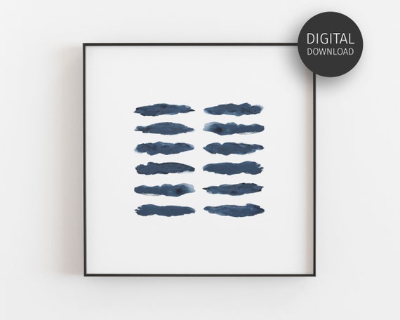 Blue Abstract Watercolour Art Print, Modern Minimalist