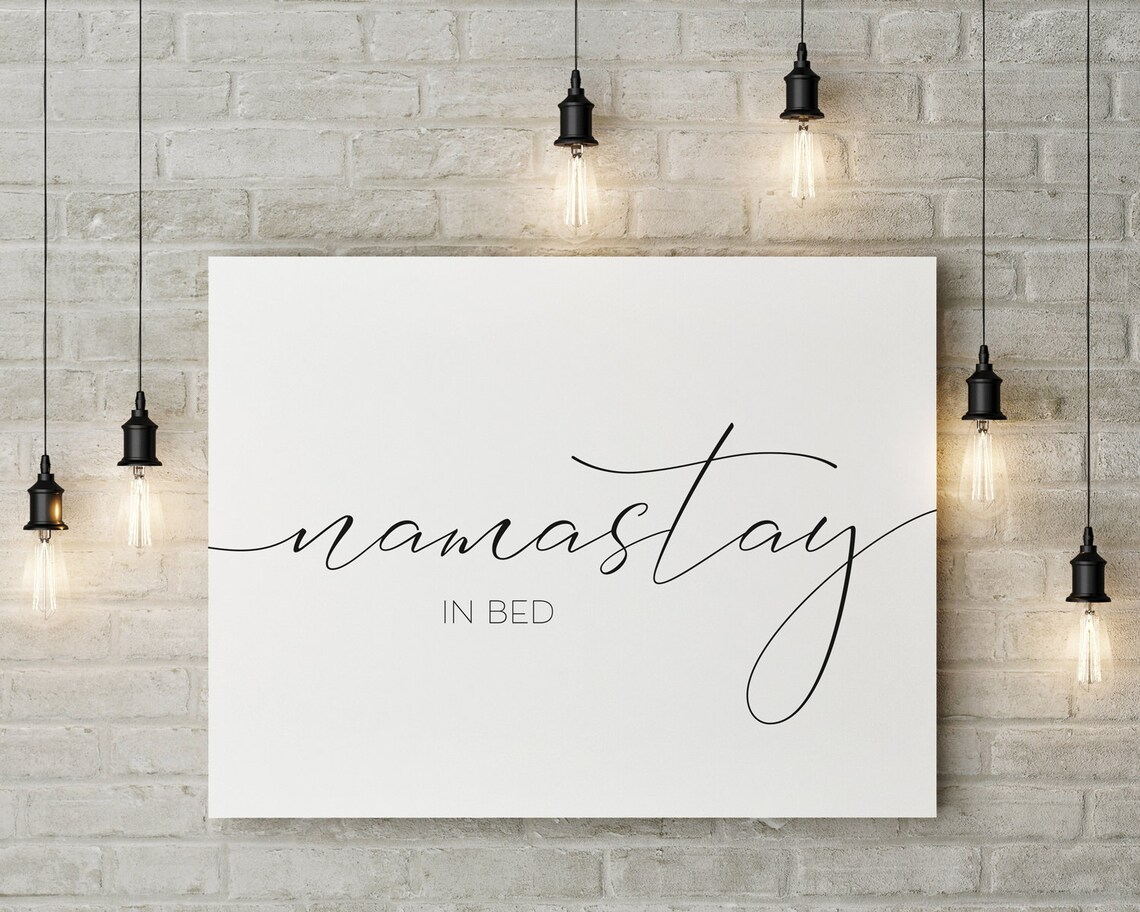 Namastay In Bed Funny Script Typography Bedroom Humor Poster - Image 2