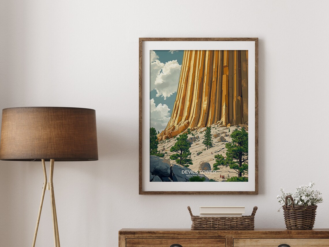 Devils Tower National Monument Golden Rock Column Vintage Poster - Image 2