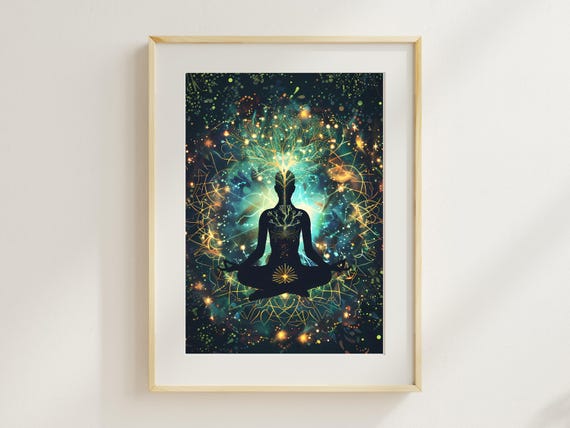 Green Aura Meditation Wall Art Chakra Enlightenment Print Spiritual Energy Healing Poster