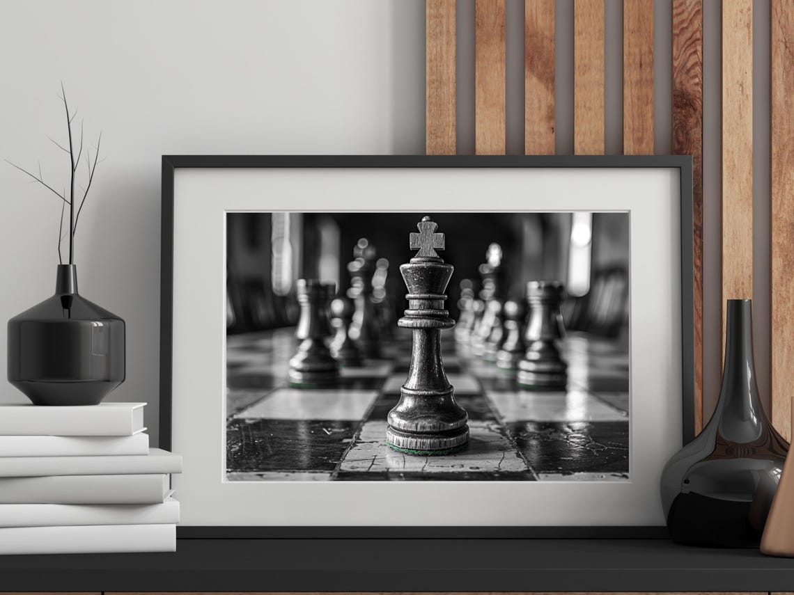 Black and White Chess King Dramatic Strategy Photo Art Poster