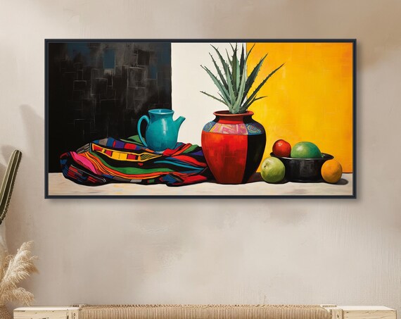 Colorful Southwestern Still Life Painting Pottery Serape Blanket Poster