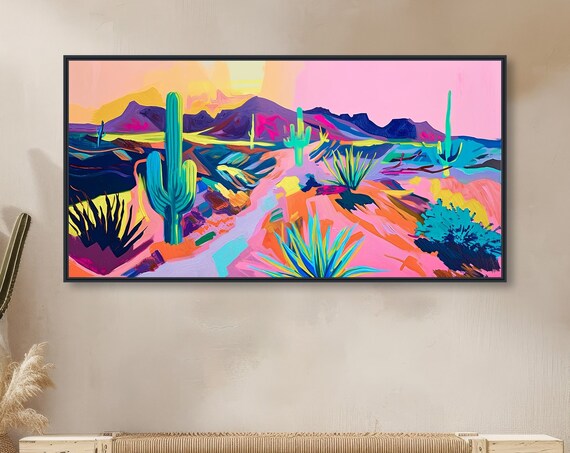 Southwestern Wall Art Sonoran Desert Landscape Western Decor Panoramic Painting Framed Or Gicle Print High Desert