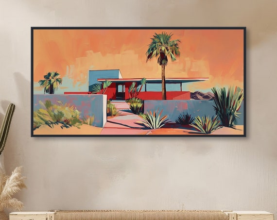 Mid Century Architecture Art Palm Springs Retro Painting Gicle Print Or Framed Mid Century Modern Wall Art Ruby Retreat