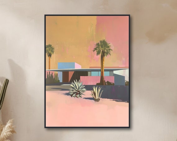 Mid Century Architecture Art Palm Springs Retro Painting Vintage Wall Art Midcentury Modern Gicle Print Modern Vintage