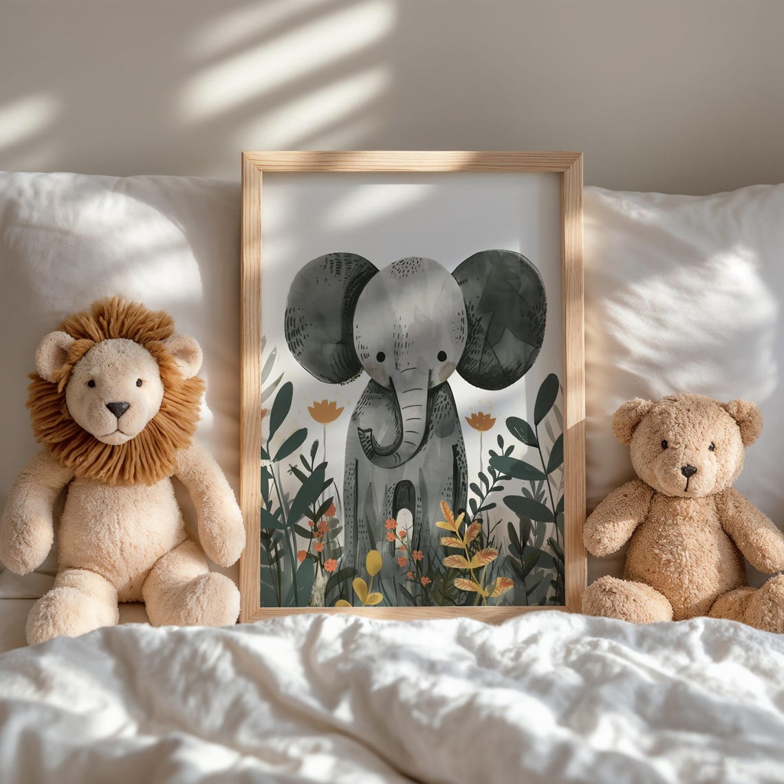 Elephant Nursery Print Watercolor Floral Jungle Art