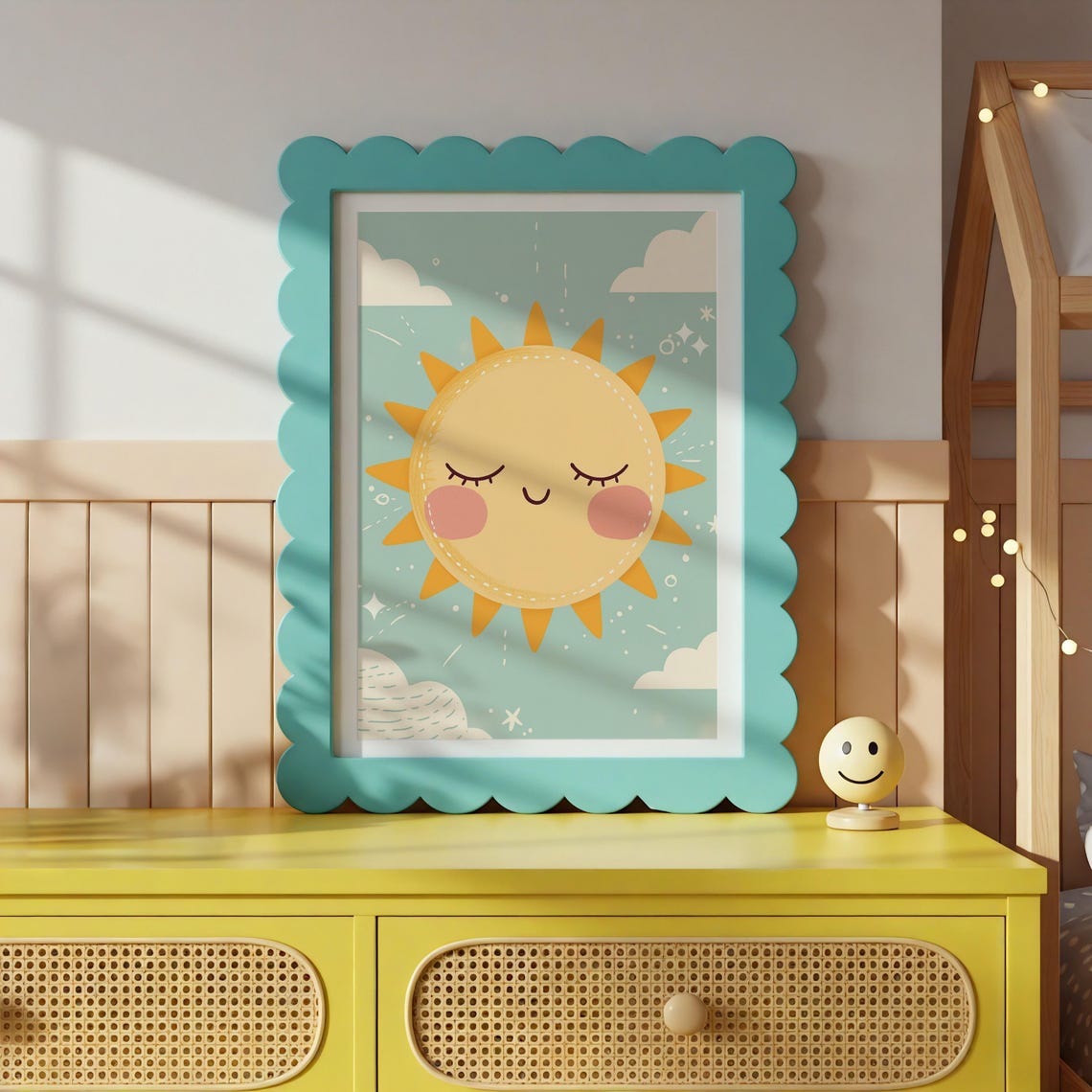 Sleeping Sun Nursery Art Print Whimsical Kids Room Decor