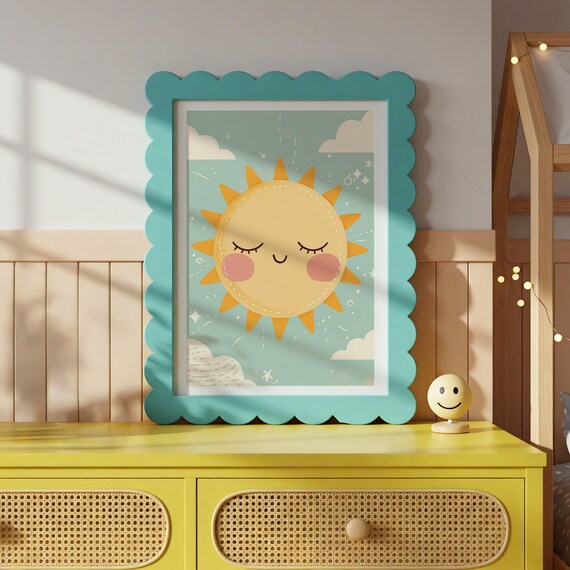 Sleeping Sun Cute Smiling Sunshine Whimsical Nursery Art Poster