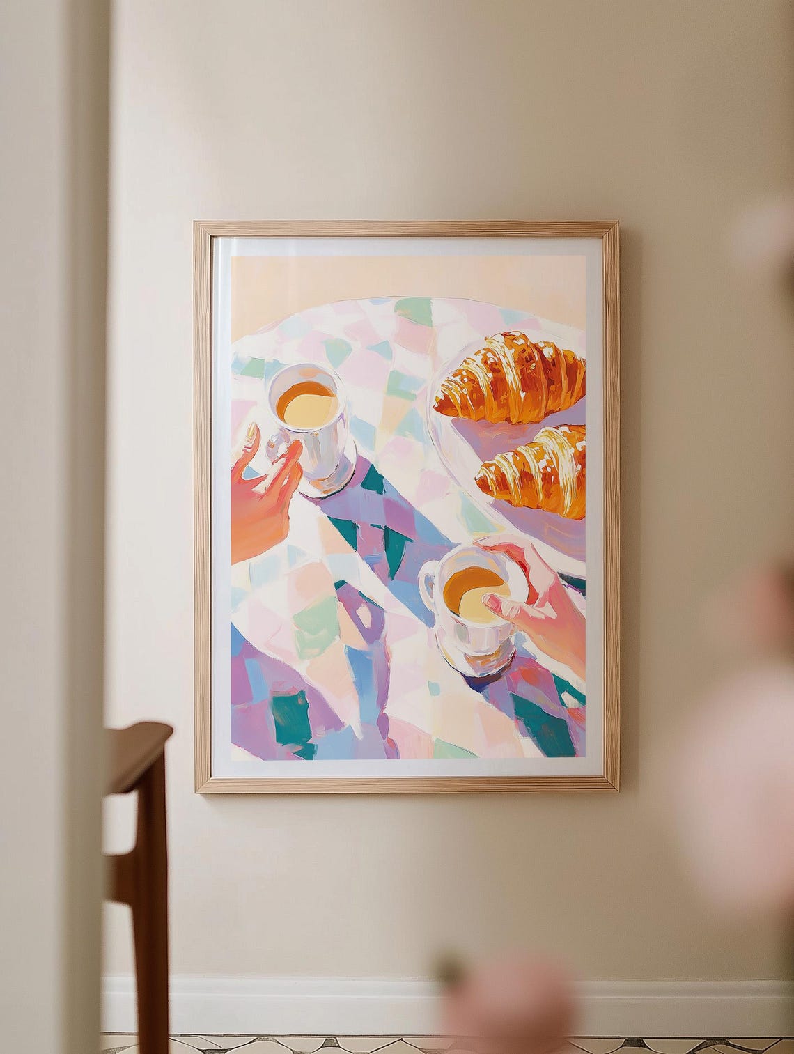 Sunlit Cafe Breakfast with Croissants and Coffee Cups Poster - Image 4