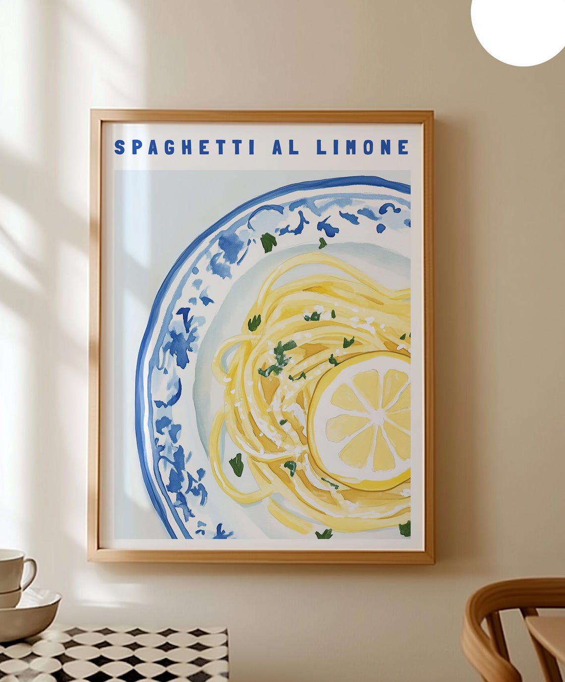 Spaghetti Al Limone Watercolor Italian Kitchen Pasta Dish Poster - Image 2