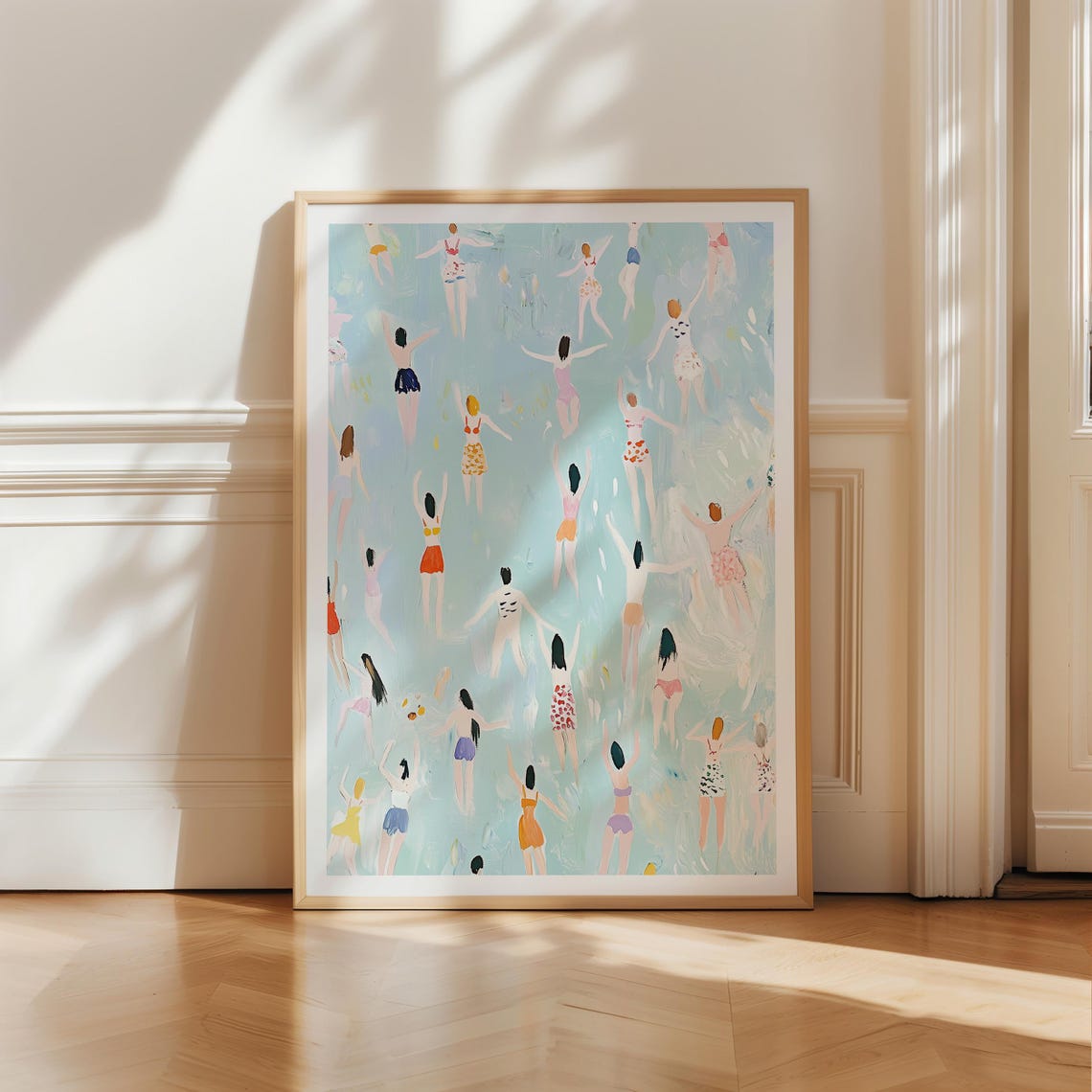 Tiny Swimmers Ocean Aerial View Minimalist Summer Beach Art Print