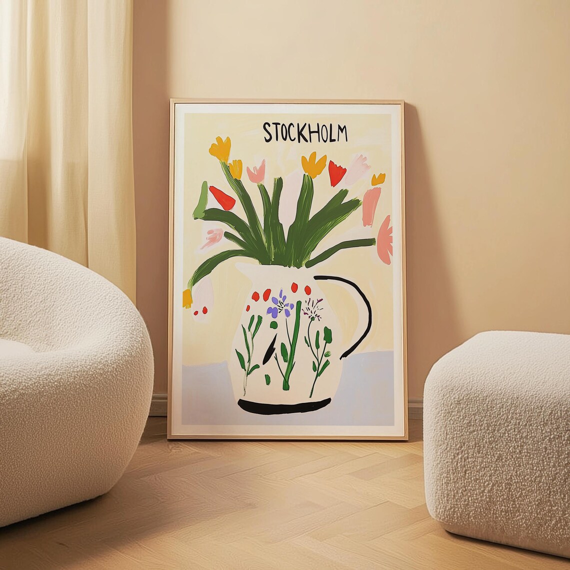 Stockholm Floral Jug Art Print Scandinavian Wildflower Kitchen Decor