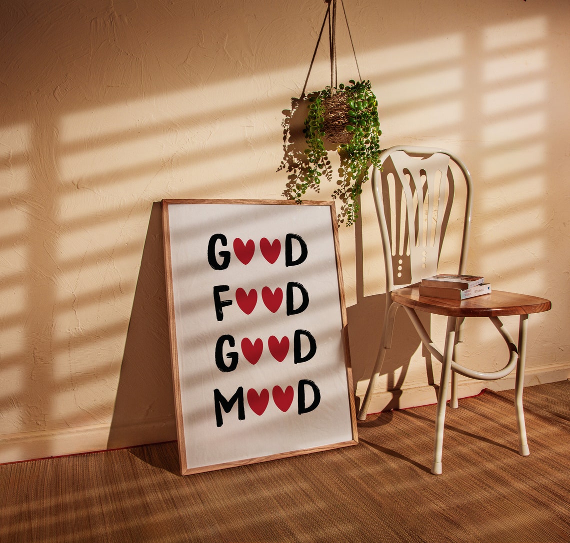 Good Food Good Mood Black With Red Hearts Playful Kitchen Poster - Image 2