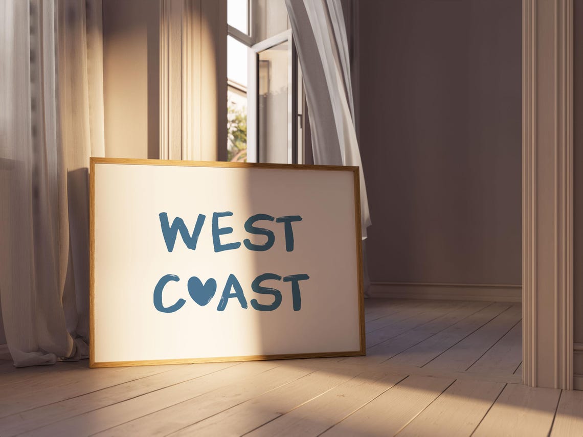 West Coast Blue Heart Brush Letter Coastal Beach House Poster - Image 3