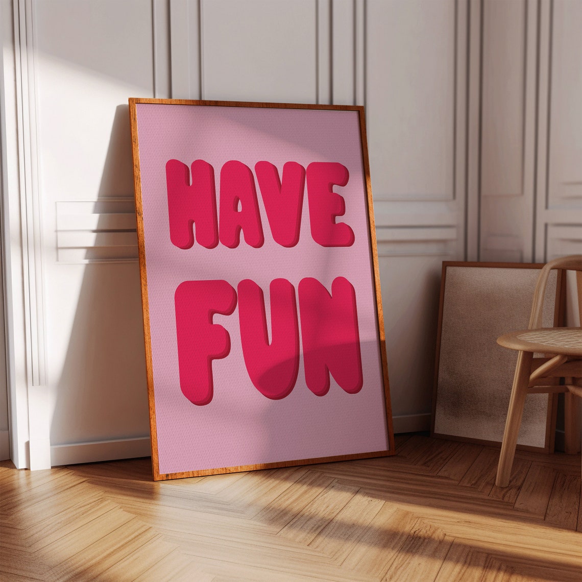 Have Fun Bold Red Retro Bubble Letters Pink Playful Quote Poster