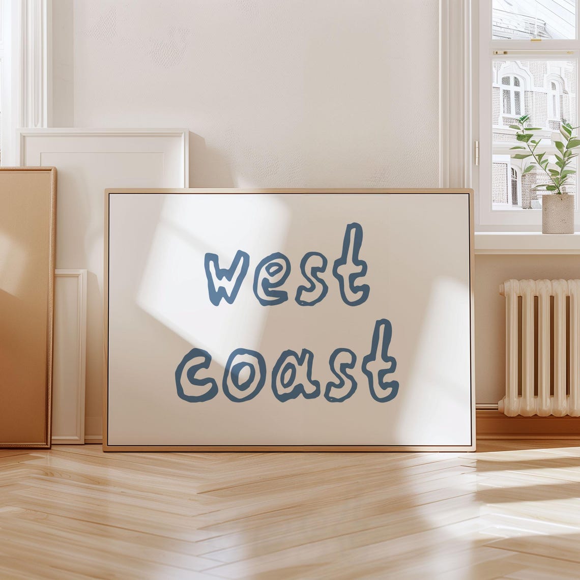 West Coast Blue Bubble Letters Coastal Surf Typography Art Poster