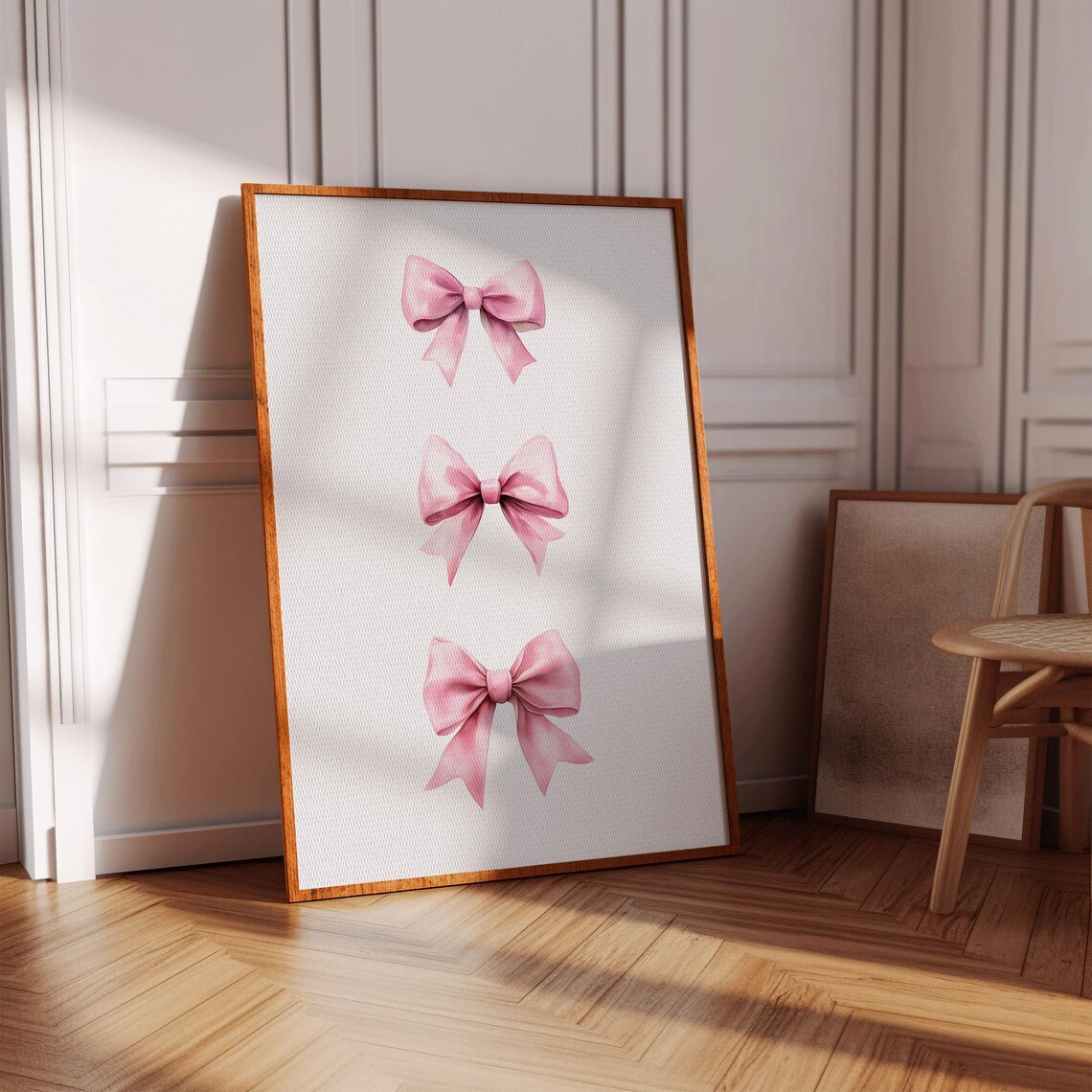 Pink Bow Trio Watercolor Poster Sweet Coquette Girly Room Decor