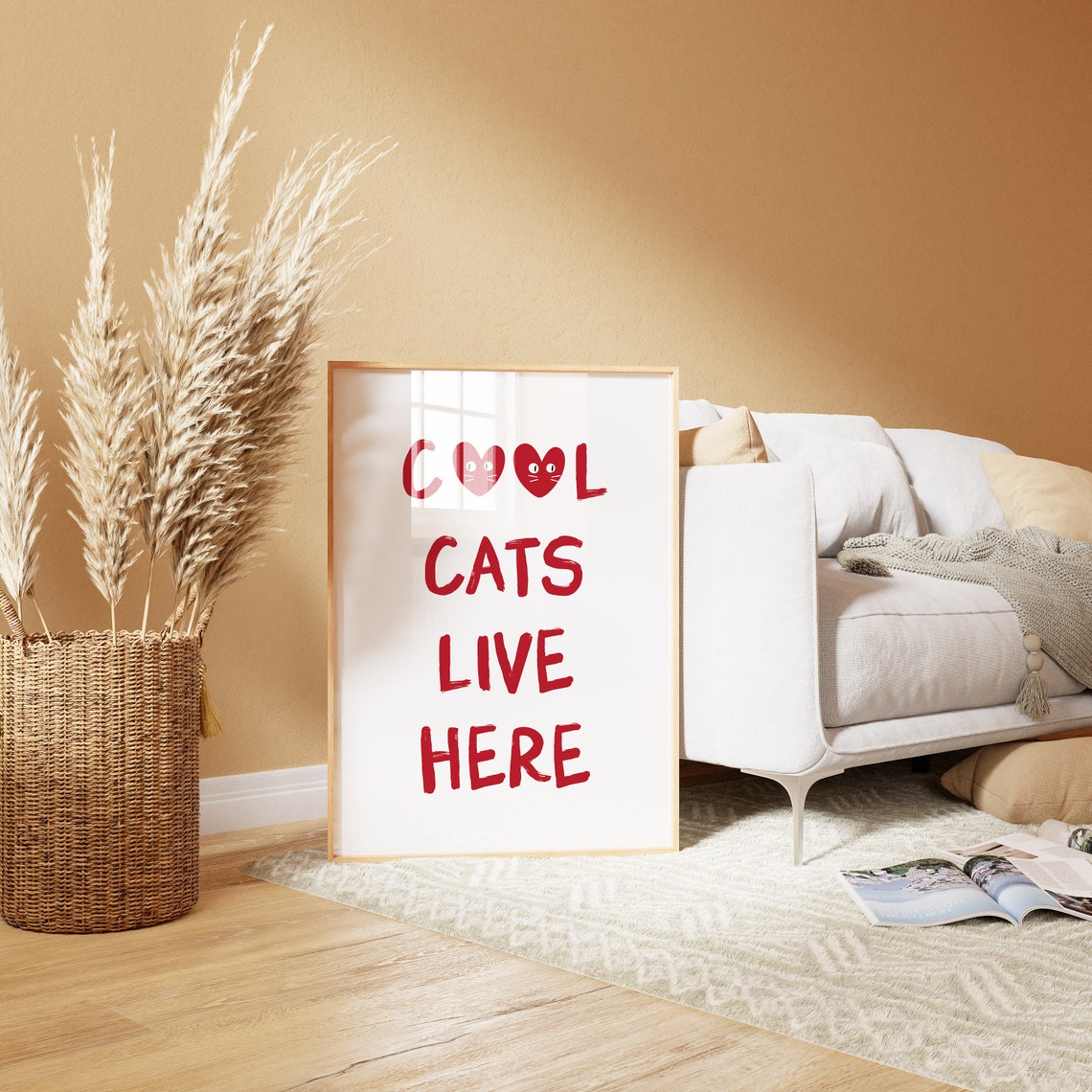 Cool Cats Live Here Red Poster Cat Heart Face Fun Feline Decor - Image 3