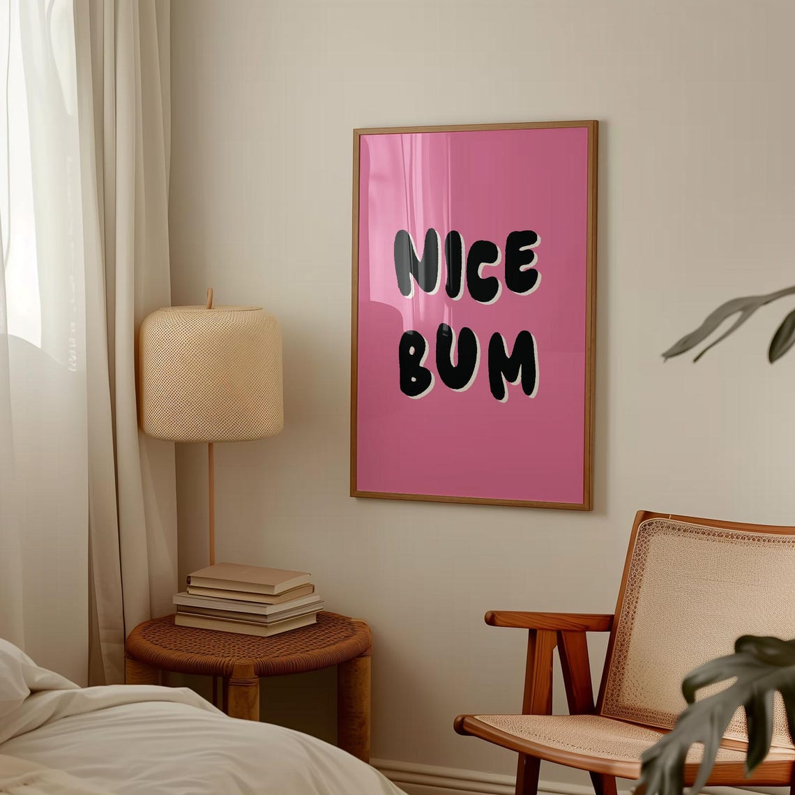 Nice Bum Black Bubble Letters Bright Pink Funny Bathroom Poster - Image 3