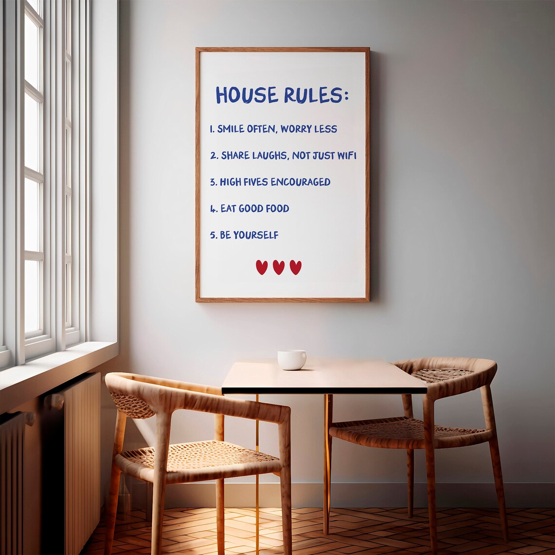 House Rules Smile Often Blue Lettering Heart Funny Family Rules Poster - Image 2