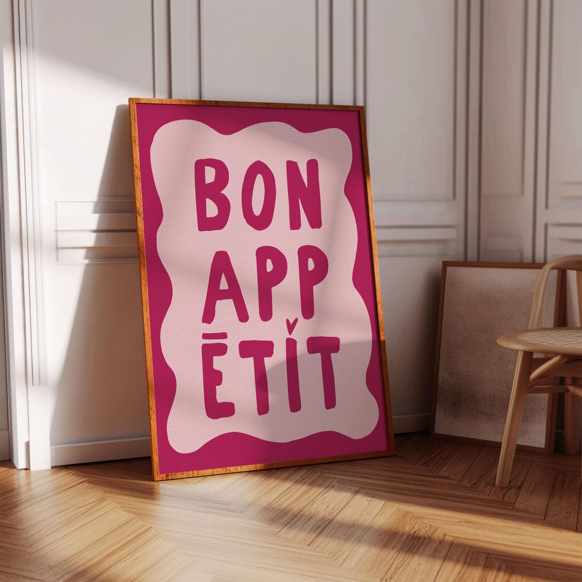 Bon Appetit Magenta Wavy Typography Playful Kitchen Poster Decor