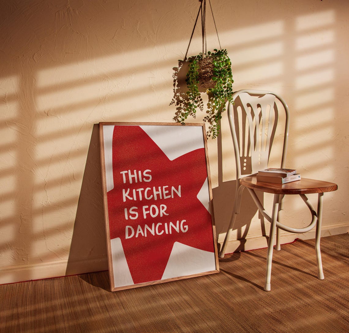 This Kitchen Is For Dancing Bold Red Star Fun Kitchen Wall Poster - Image 3