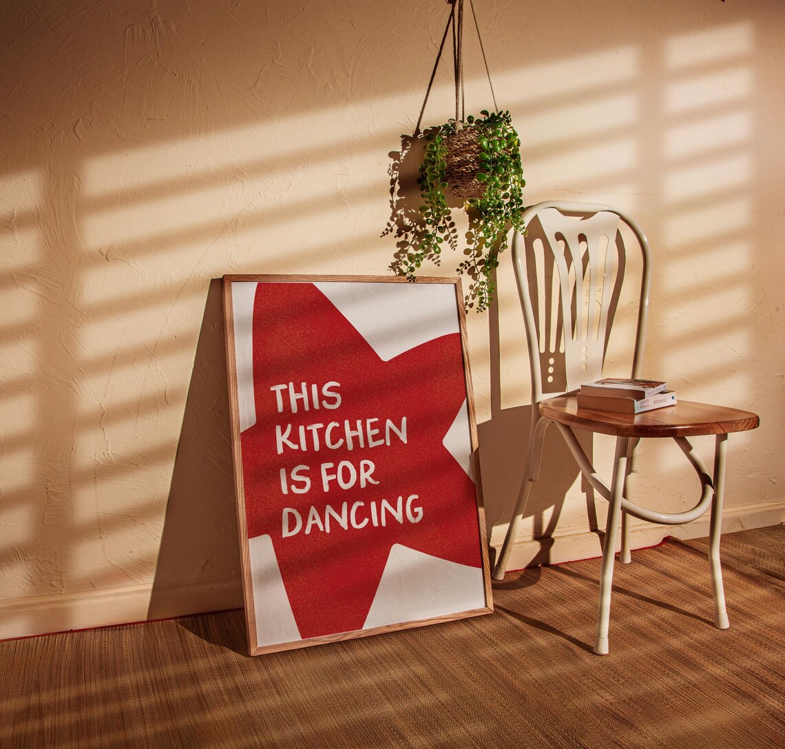 This Kitchen Is For Dancing Sign Print Kitchen Wall Art Cute Kitchen Decor Aesthetic Kitchen Decor Cute Dance Art Red Kitchen Wall Art Print - Image 3