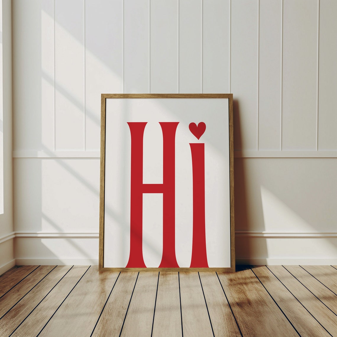 Hi Greeting Red Serif Poster With Heart Dot Friendly Wall Decor - Image 2