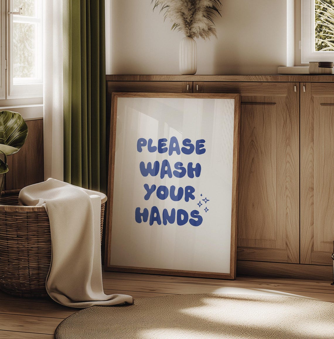 Please Wash Your Hands Blue Bubble Sparkle Bathroom Reminder Poster