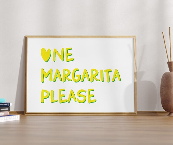 One Margarita Please Lime Yellow Cocktail Poster With Heart Pop
