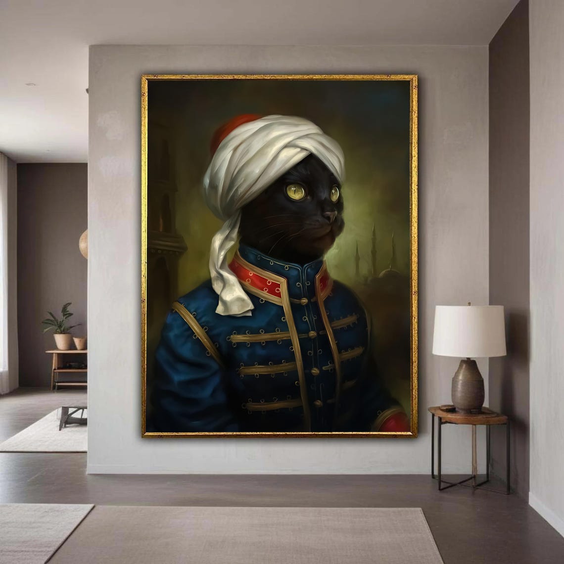 Black Cat White Turban Noble Military Uniform Cat Art Poster