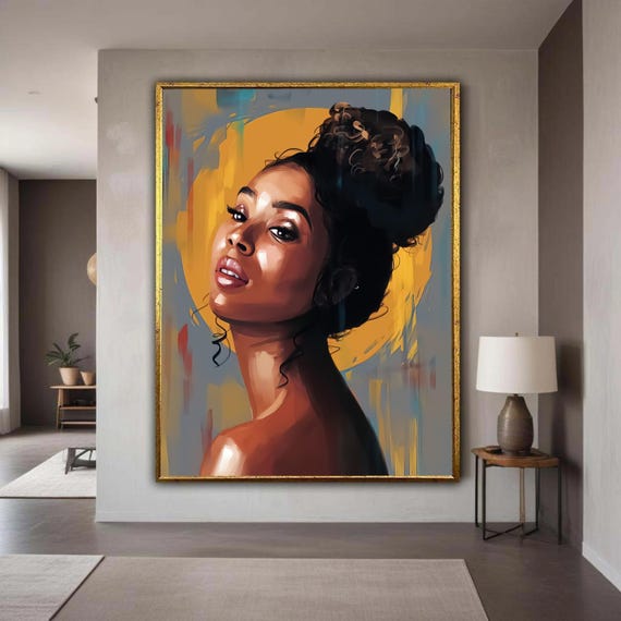 Elegant African Woman Portrait Canvas Modern Art Print Afrocentric Wall Contemporary Female Home Gift Decor