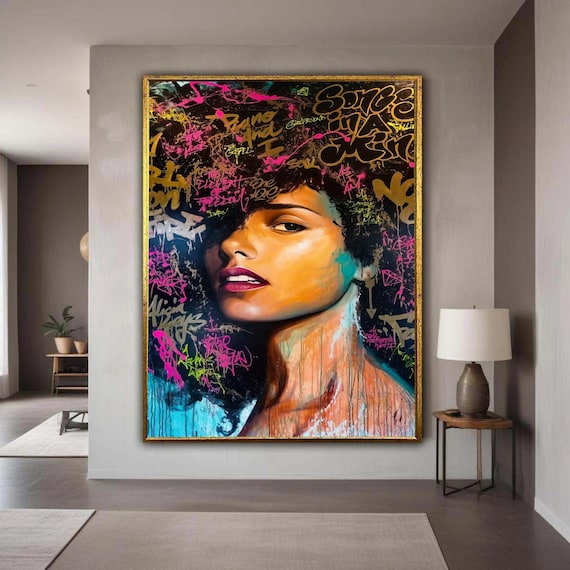 Alicia Keys Neon Graffiti Portrait Colorful Street Art Poster