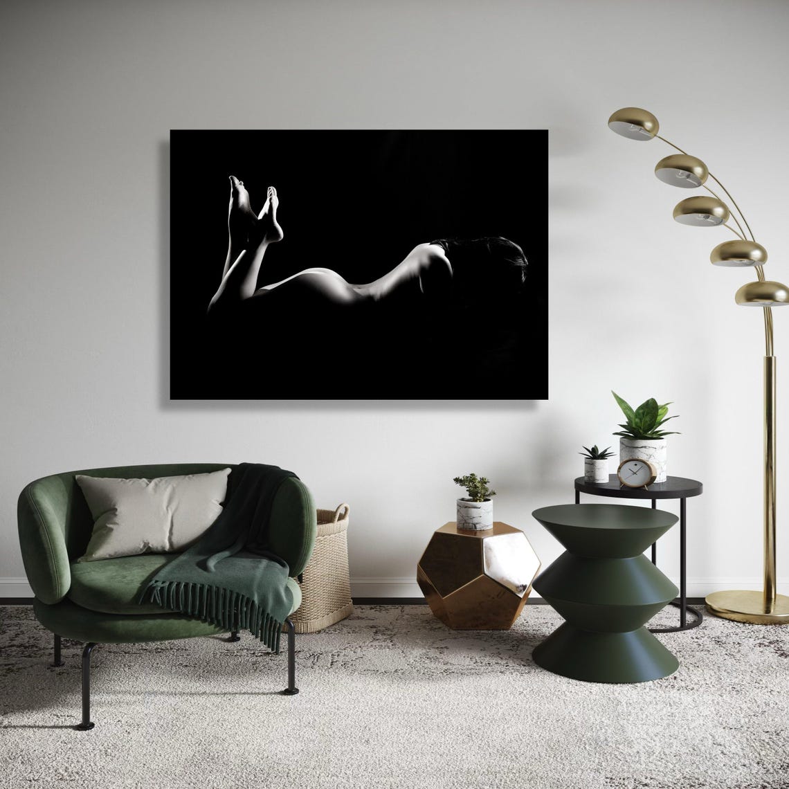 Black White Reclining Nude Silhouette Fine Art Body Study Poster