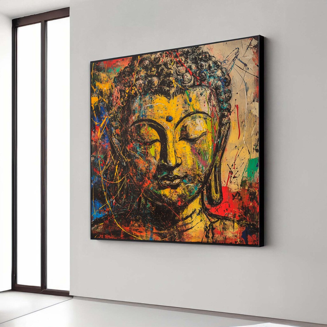 Colorful Buddha Face Abstract Paint Splash Spiritual Art Poster
