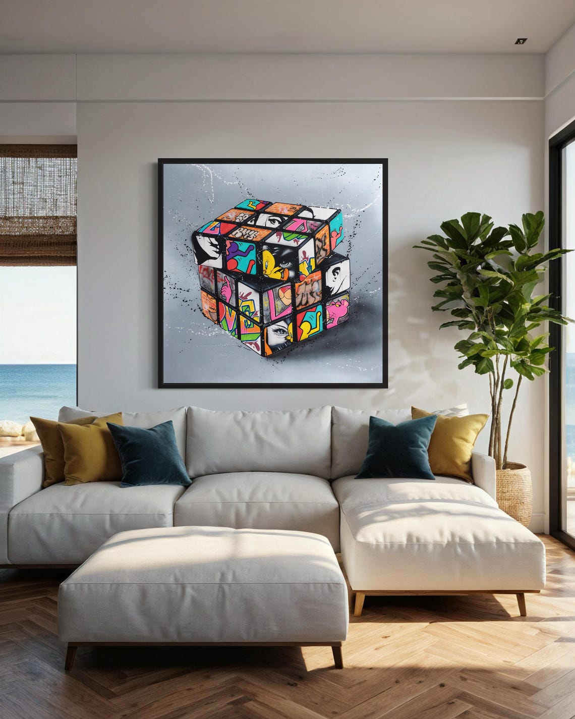 Rubiks Cube Graffiti Pop Art Colorful Puzzle Cube Modern Poster