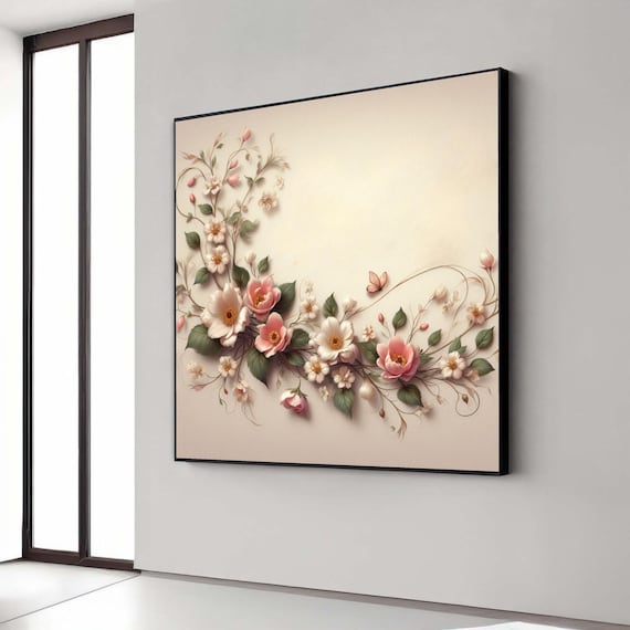Delicate Pink And White Floral Spray With Butterfly Artwork Poster
