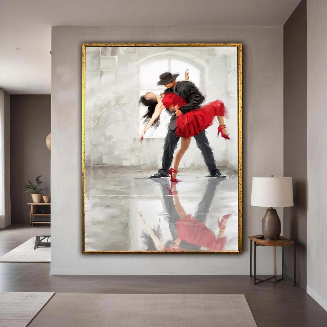Tango Couple Dramatic Dip Red Dress Ballroom Dance Painting Poster