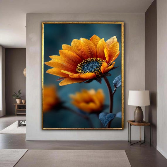 Vibrant Sunflower Canvas Wall Art Closeup Floral Nature Botanical Print Bright Yellow Flower Decor Home Gift