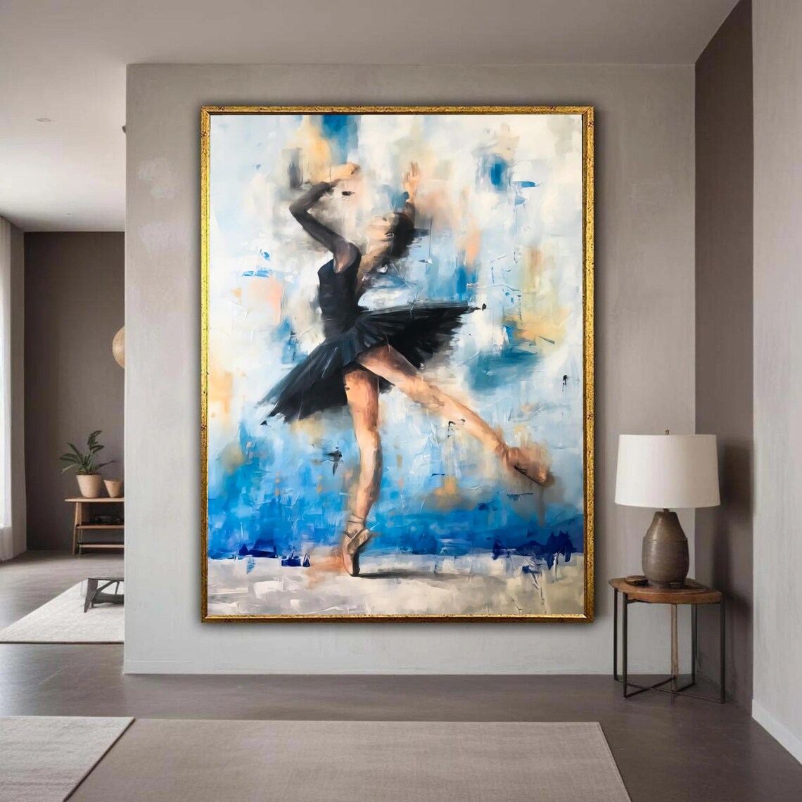 Graceful Ballet Dancer Canvas Abstract Dance Art Modern Wall Decor Black Tutu Painting Expressive Movement Gift Home