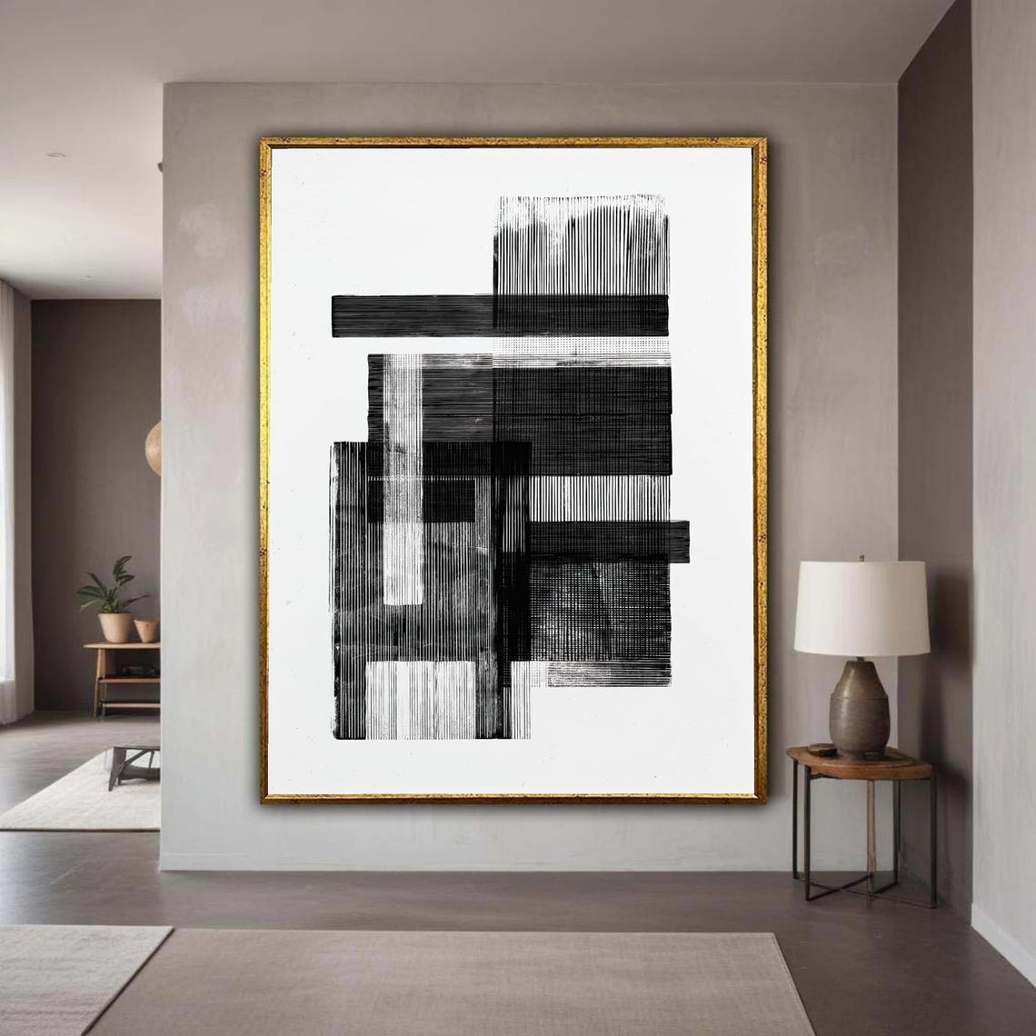 Minimalist Black And White Geometric Abstract Rectangles Art Poster