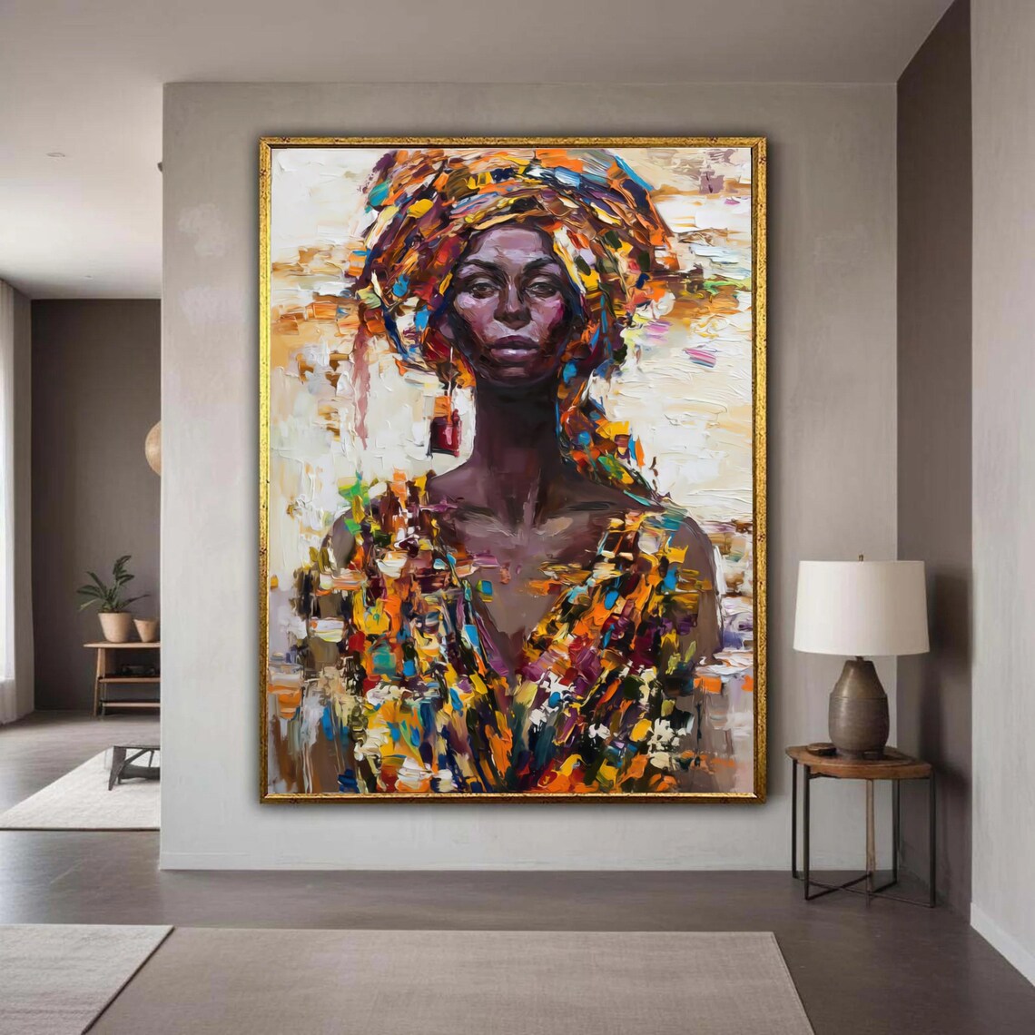 African Woman Colorful Headwrap Bold Oil Painting Vibrant Portrait Poster