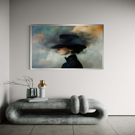 Mysterious Woman In Black Hat Smoky Profile Vintage Style Poster