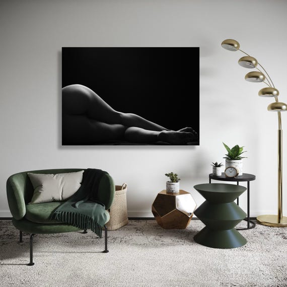 Elegant Nude Black And White Canvas Wall Art Fine Photography Print Minimalist Body Silhouette Sensual Gift Home Decor